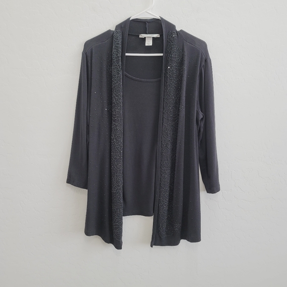 Christopher Banks Black Blouse Top with Faux Cardigan Women's Size Medium - Picture 13 of 13